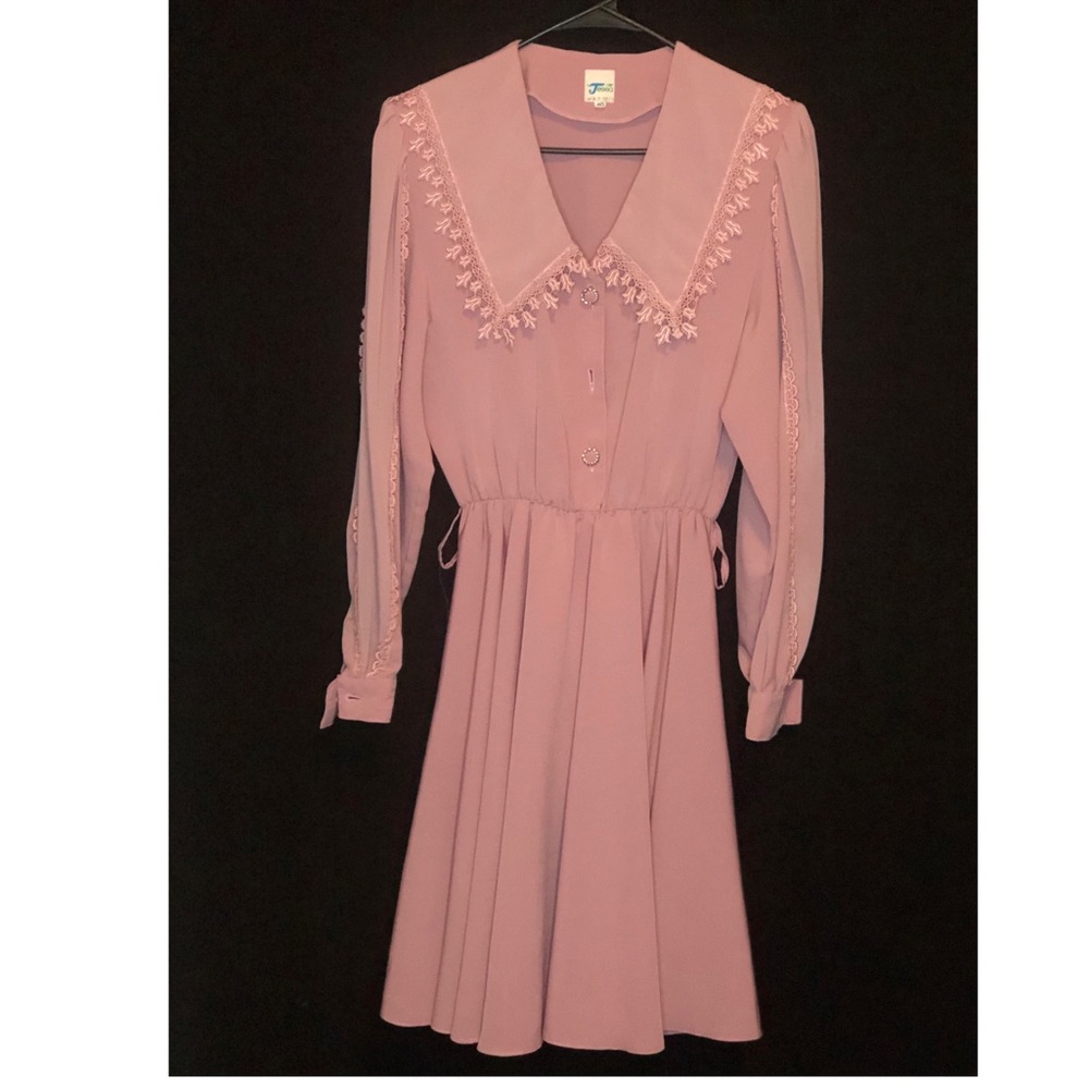 Pink floral detail trim dress